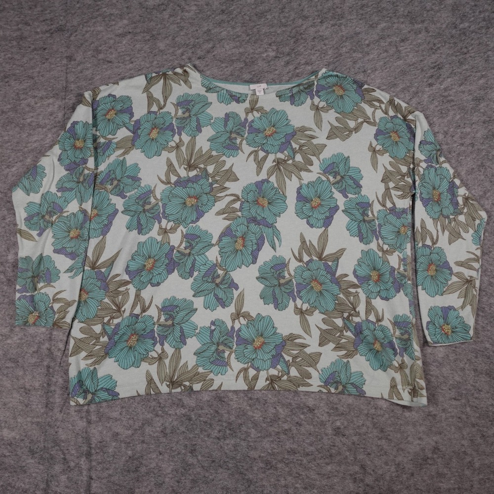 J Jill Sweater Womens Extra Large Blue Floral Knit Crew Neck Pullover